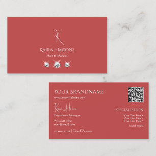 Carte De Visite Rouge indien clair avec monogramme QR-Code et bijo