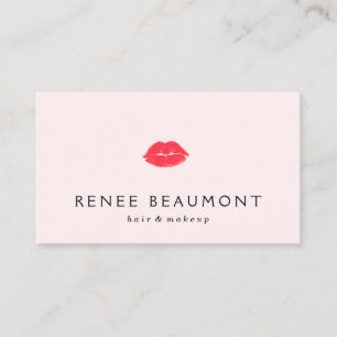 Carte De Visite Rouge Lèvres de baiser Artiste de maquillage rose 