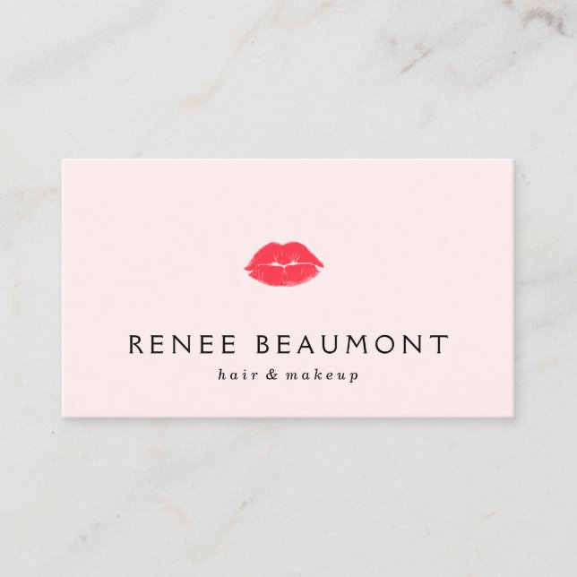 Carte De Visite Rouge Lèvres de baiser Artiste de maquillage rose  (Devant)