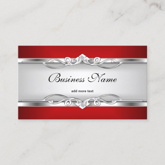 Carte De Visite Rouge métal Chrome look élégant style blanc Argent (Devant)