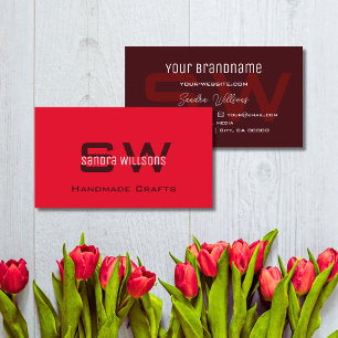 Carte De Visite Rouge moderne et Bourgogne simple avec Monogram Ch