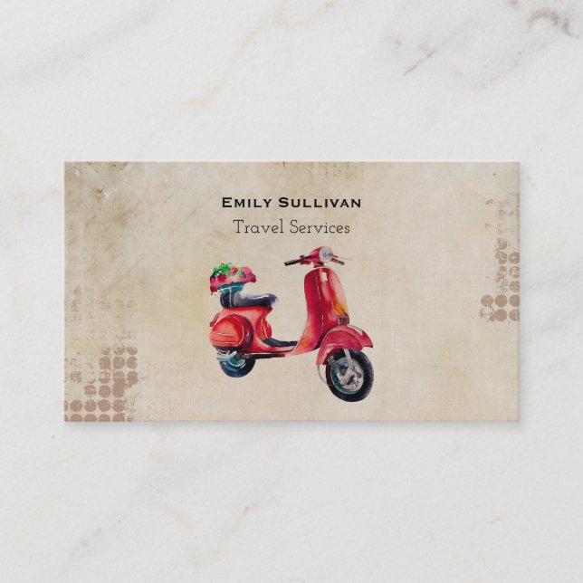 Carte De Visite Rouge Mopé En Aquarelle Avec Panier À Fleurs (Devant)