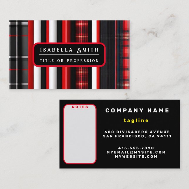 Carte De Visite Rouge Noir Abstrait Plaid Collection tendance (Devant / Derrière)