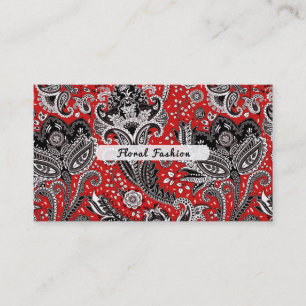 Carte De Visite Rouge Noir & Blanc Floral Paisley Bohème Boho