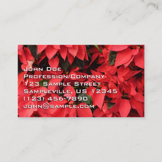 Carte De Visite Rouge Poinsettias II Noël Fête Florale (Devant)