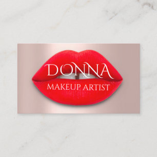 Carte De Visite Rouge Rose Lips QR Code Logo Artiste maquillage