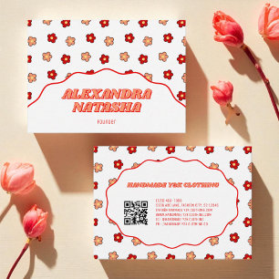 Carte De Visite Rouge rose Y2K Fleur habillement artisanal