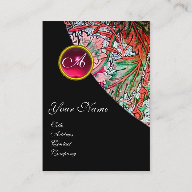 Carte De Visite ROUGE RUBY DAMASK MONOGRAMME 3 fuchsia vert rose b (Devant)