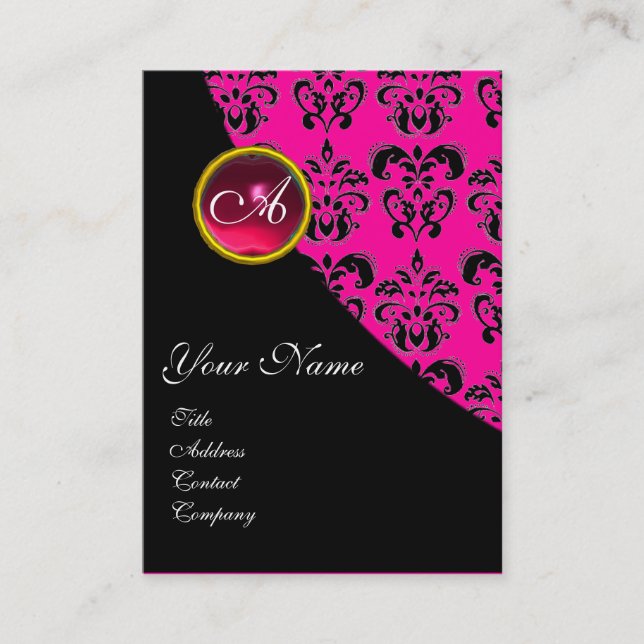 Carte De Visite ROUGE RUBY DAMASK MONOGRAS fuchsia rose (Devant)