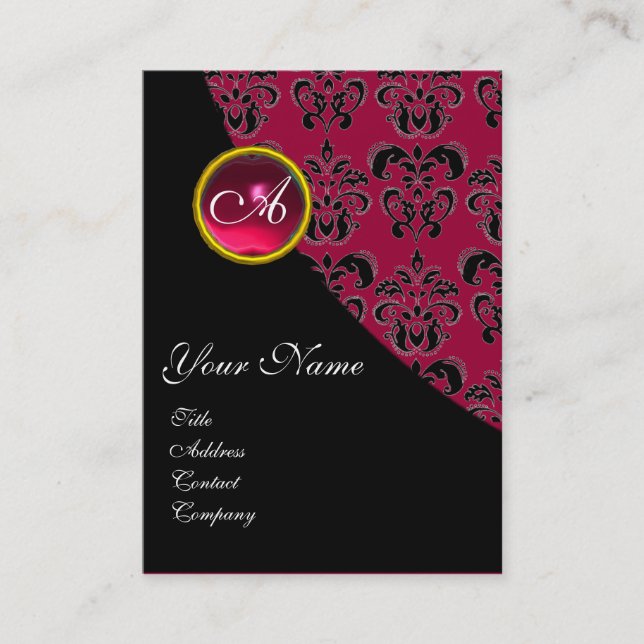 Carte De Visite ROUGE RUBY DAMASK MONOGRAS fuchsia rose (Devant)