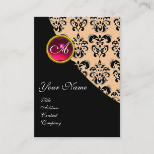 Carte De Visite ROUGE RUBY DAMASK MONOGRAS fuchsia rose