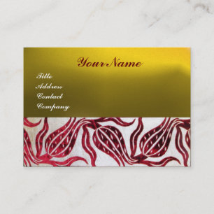 Carte De Visite ROUGE VELVET DAMASK TULIPS MONOGRAS Bourgogne Jaun