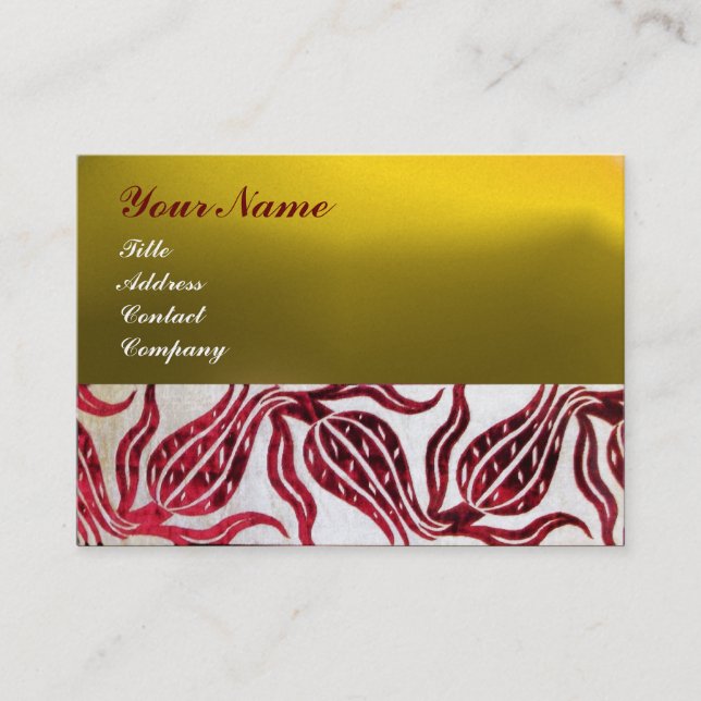Carte De Visite ROUGE VELVET DAMASK TULIPS MONOGRAS Bourgogne Jaun (Devant)