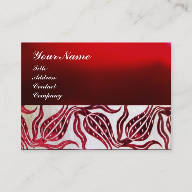 Carte De Visite ROUGE VELVET TULIP MONOGRAM Bourgogne blanc perle (Devant)