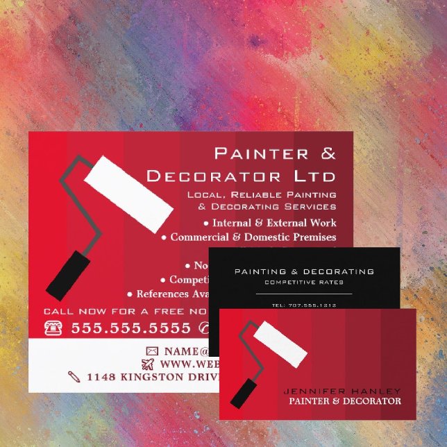 Carte De Visite Rouges Ombre & Paint Roller, Peintre & Décorateur (Créateur téléchargé)