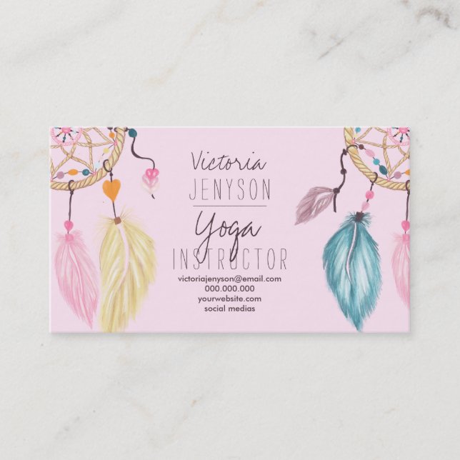 Carte De Visite Rougissent l'instructeur rose de yoga de plumes de (Devant)