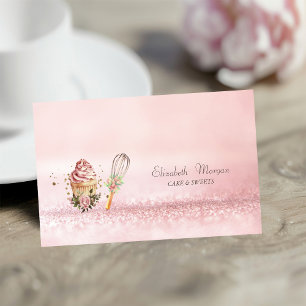 Carte De Visite Rouleau à pâtisserie Cupcake aquarelle Bokeh moder