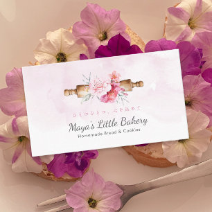 Carte De Visite Rouleau à Pâtisserie Élégant Rose Aquarelle Boulan