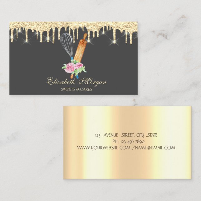 Carte De Visite Roulettes d'or Brochure à broches à biscuits boula (Devant / Derrière)