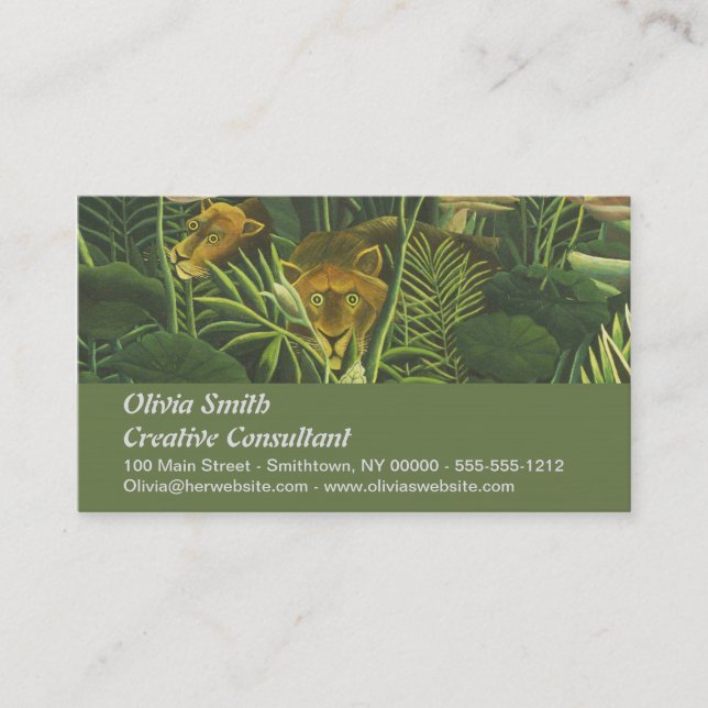 Carte De Visite Rousseau Tropical Jungle Lion Peinture (Devant)