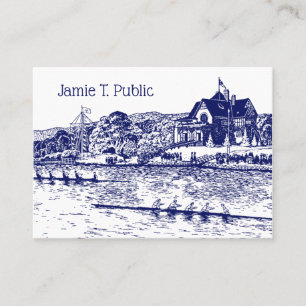 Carte De Visite Rowers D'Équipage Course Avec Boathouse Blue