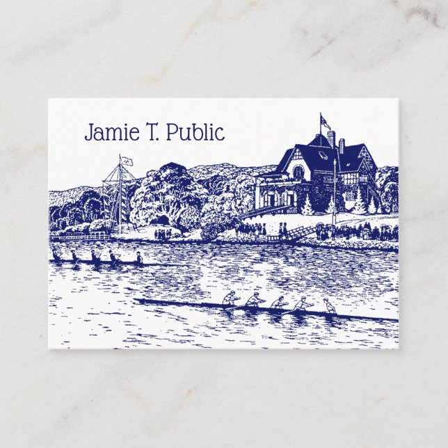 Carte De Visite Rowers D'Équipage Course Avec Boathouse Blue (Devant)