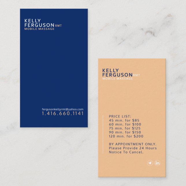 Carte de visite Royal bleu minimaliste (Devant / Derrière)