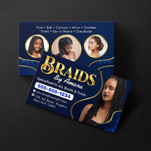 Carte De Visite Royal Blue African Hair Braiing Photo Braid Salon