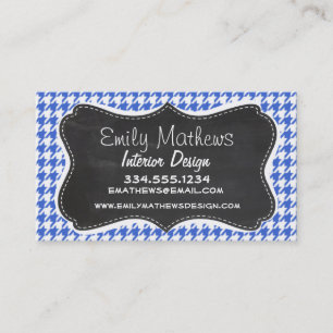 Carte De Visite Royal Blue and White Houndstooth ; Chalkboard look