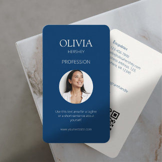 Carte De Visite Royal Blue & Creamy Ivory Photo Social QR Code