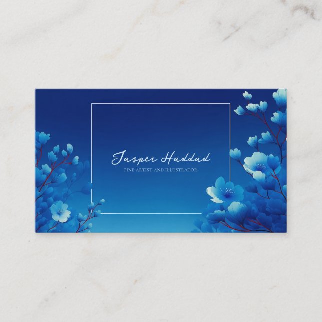 Carte De Visite Royal Blue Floral Modern Geometric Elegant (Devant)