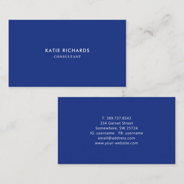 Carte de visite Royal Blue professionnel minimalis (Devant / Derrière)