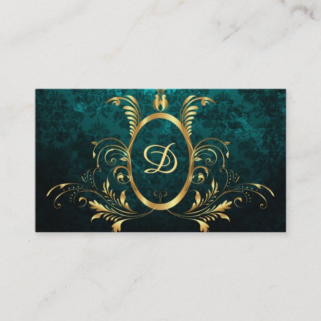 Carte De Visite Royal Damask Turquoise Personnalisé (Devant)