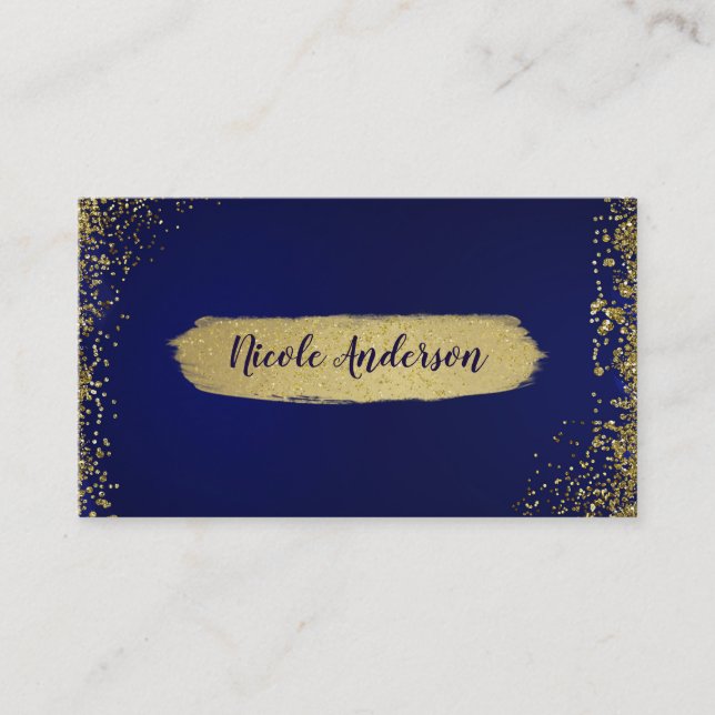 Carte De Visite Royal Dark Blue & Gold Parties scintillant Glam Mo (Devant)