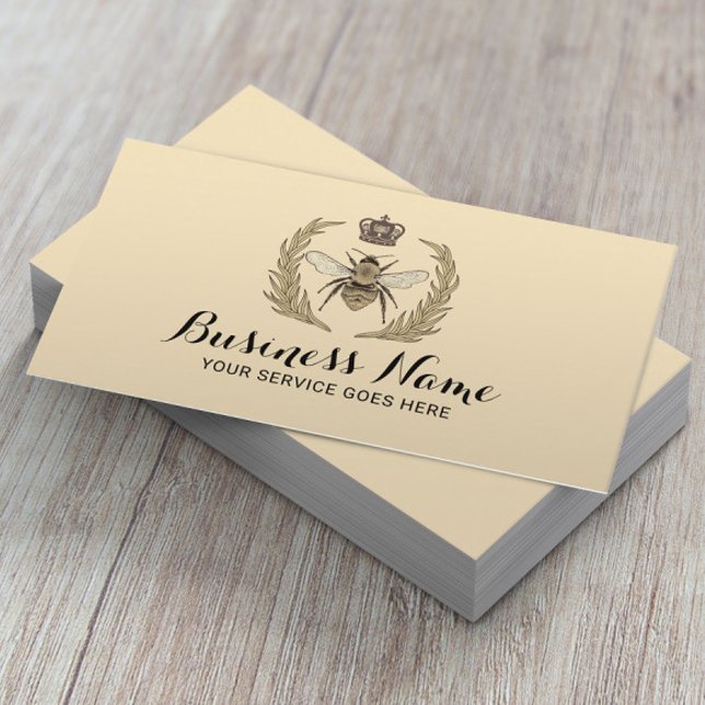 Carte De Visite Royal Queen Bee Laurel Wreath Logo Salon de beauté (Créateur téléchargé)