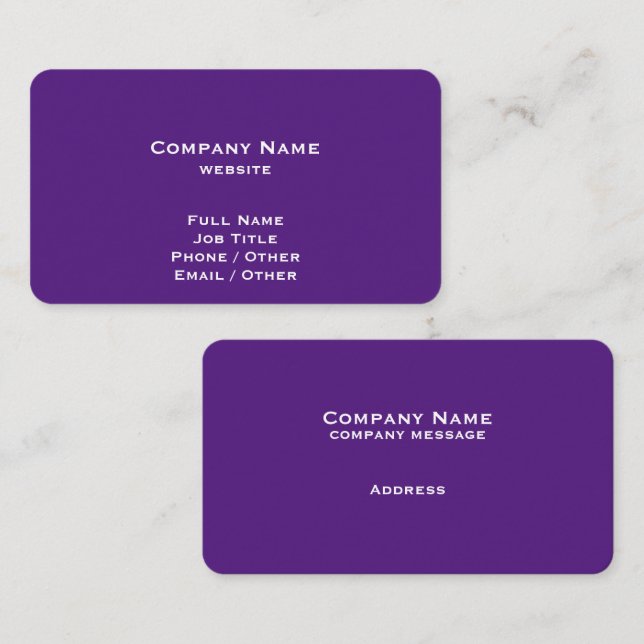 Carte de visite royal simple violet (Devant / Derrière)