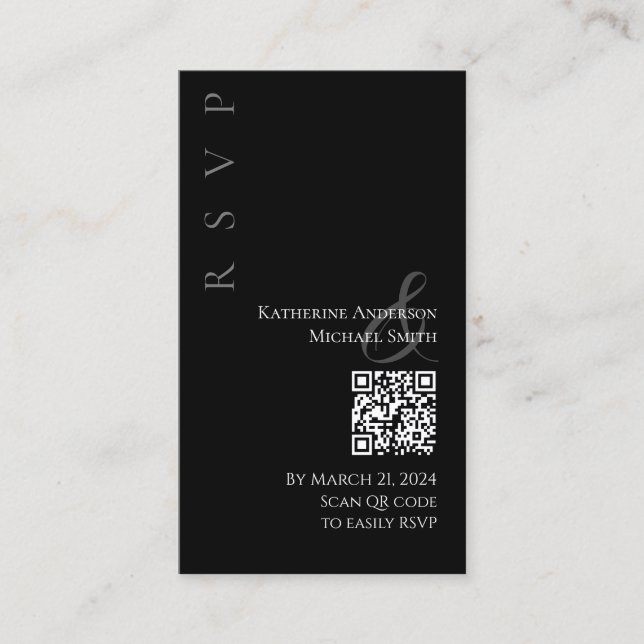 Carte De Visite RSVP moderne noir et blanc avec code QR (Devant)