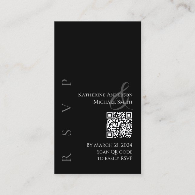 Carte De Visite RSVP moderne noir et blanc avec code QR (Devant)