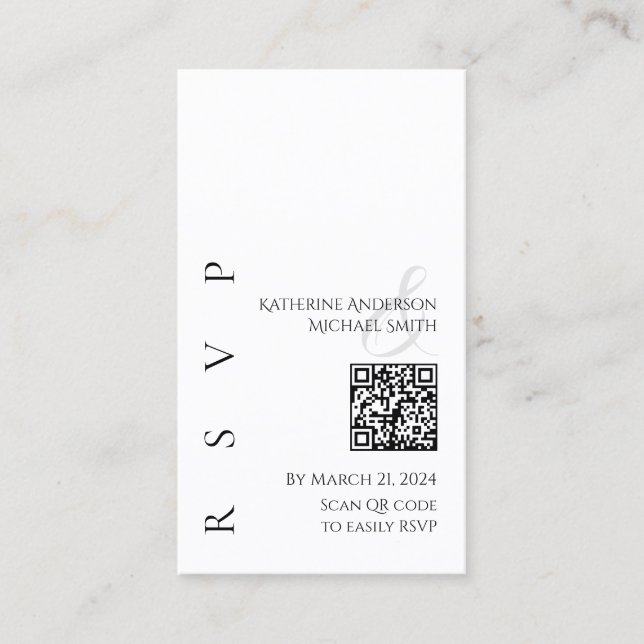 Carte De Visite RSVP moderne noir et blanc avec code QR (Devant)