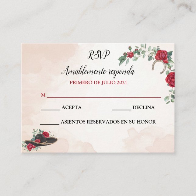Carte De Visite RSVP QUINCEANERA Mariachi Charra Aquarelle (Devant)