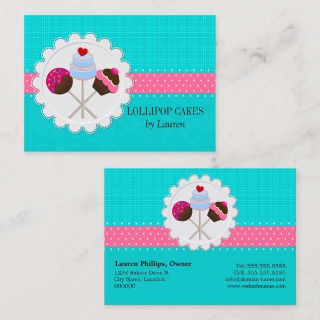 Carte De Visite Ruban rose Turquoise Pops (Devant / Derrière)