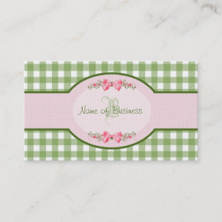 Carte De Visite Ruban vert Girly de rose de pays de monogramme de
