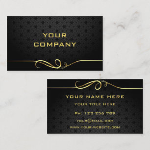 Carte De Visite Ruban Wavy Gold & Golden Text Black Professional