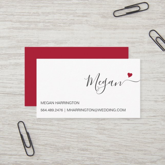 Carte De Visite Ruby Heart Simple Élégante Typographie Personnalis (Devant/Arrière en situation)