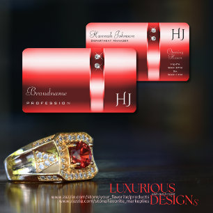 Carte De Visite Ruby Red Gradient Heures d'ouverture Diamants Init