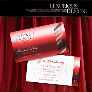 Carte De Visite Ruby Red Shimmer Effets Monogramme Heures d'ouvert