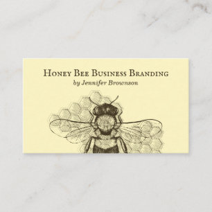 Carte De Visite Ruche Rétro Abeille Hexagonale Simple Jaune