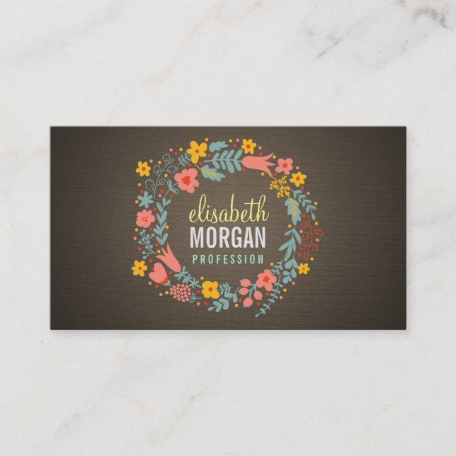 Carte De Visite Russe Pays Burlap Floral Wreath (Devant)