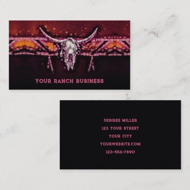 Carte De Visite Russe Western Bull Cow Skull Pink Tribal Pays (Devant / Derrière)