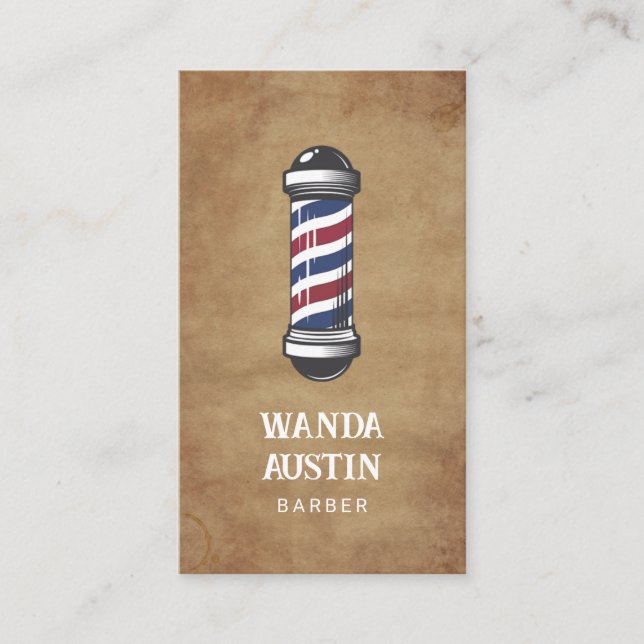 Carte De Visite Rustic Barber Pole Barbershop  (Devant)